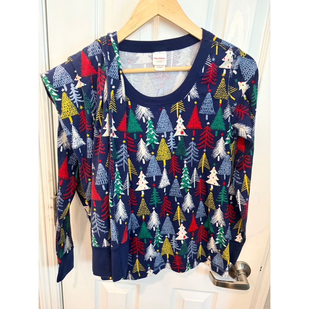 Hanna Andersson Pajama Set Navy Blue Organic Cotton Christmas Tree Holiday S